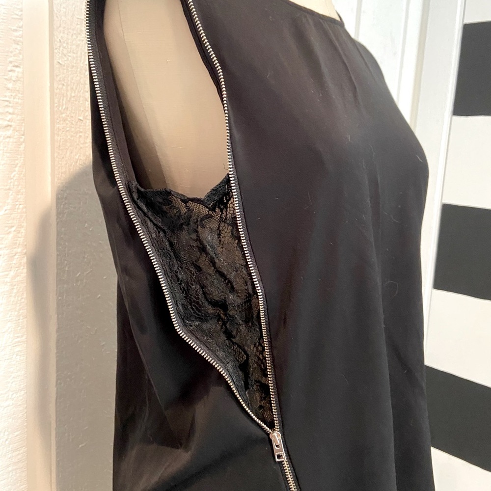 AllSaints Silk Zipper Arm Lace Black Tank Top